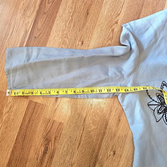 Positive Attitude 2pc Baby Blue Tank Top Linen Jacket Brown Embroi Beaded Flower - Picture 14 of 15